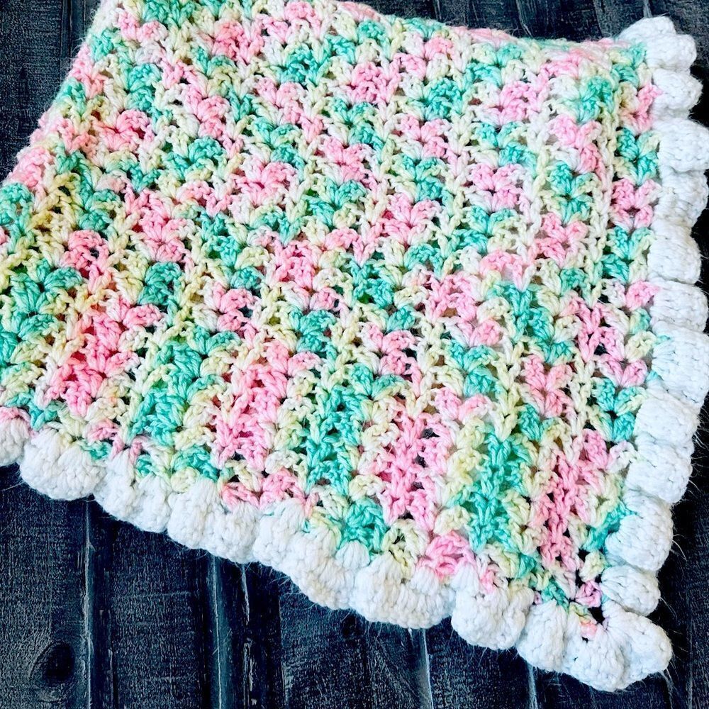 Handmade Crochet Vintage Pastel Baby Blanket